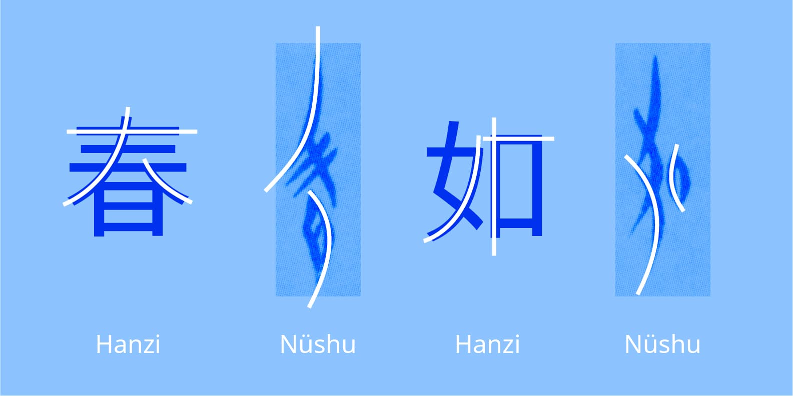 Comparison Hanzi and Nushu strokes